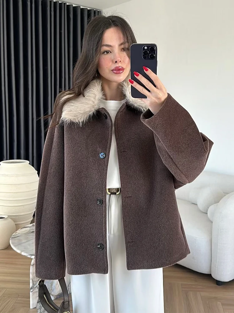 Nouveaux vêtements d'extérieur polyvalents à la mode ﻿   Manteau femme 2025 automne hiver mode manches longues col fausse fourrure veste Simple décontracté