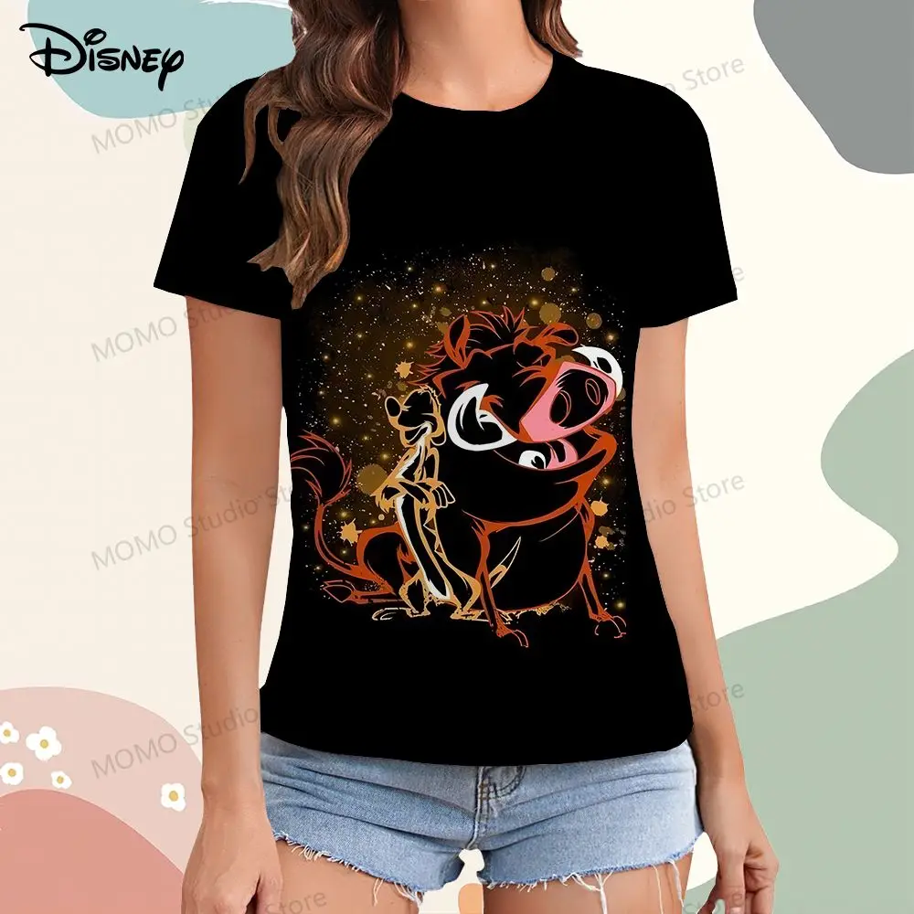 Camiseta de Disney El Rey León Simba para mujer, ropa juvenil para mujer, XS-3XL, ocio, Y2k, nuevo vestido, camisetas de manga corta, 2024