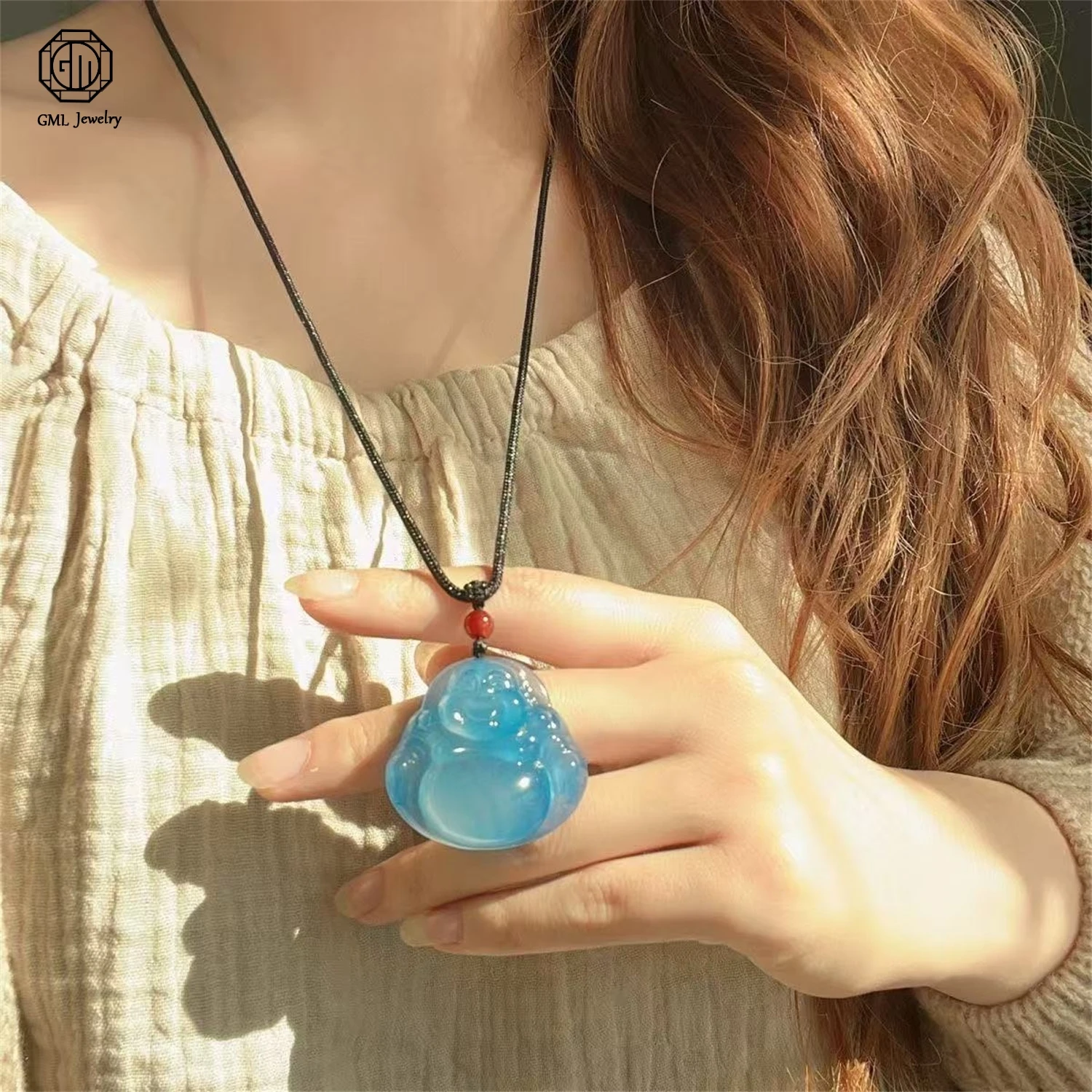 Handmade Braided Natural Red Agate Maitreya Buddha Pendant Long Chain Sweater Necklace Women Chalcedony Lucky Amulet Jewelry