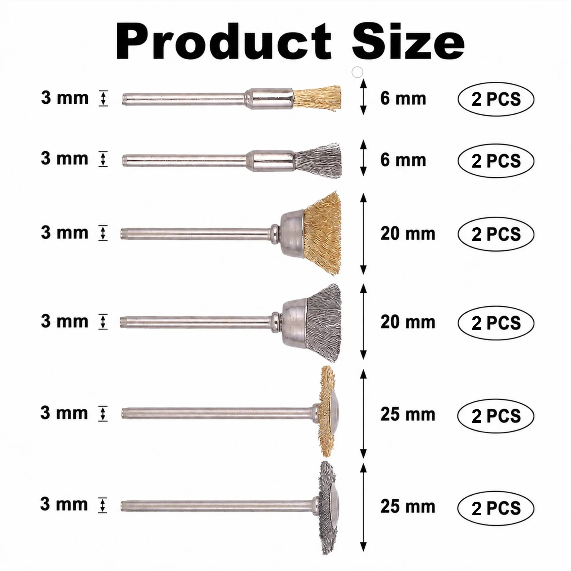 12Pcs Brass Brush Steel Wire Wheels Brushes Drill Rotary Tools Polishing Rotary Tools Metal Rust Removal Brush Set