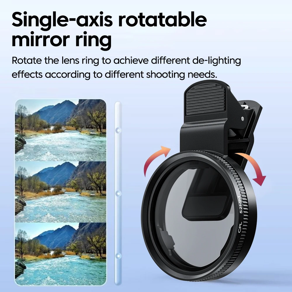 52 mm kreisförmiger, universeller, tragbarer Polarisator-Kameraobjektivclip, CPL/UV-Filter-Set für iPhone, Huawei, Xiaomi, Samsung