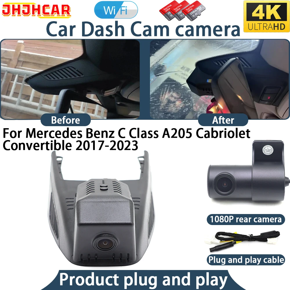 4K UHD Dash Cam For Mercedes Benz C Class A205 Cabriolet Convertible 2017-2023 Plug And Play WiFi DVR Car Camera Video Recorder