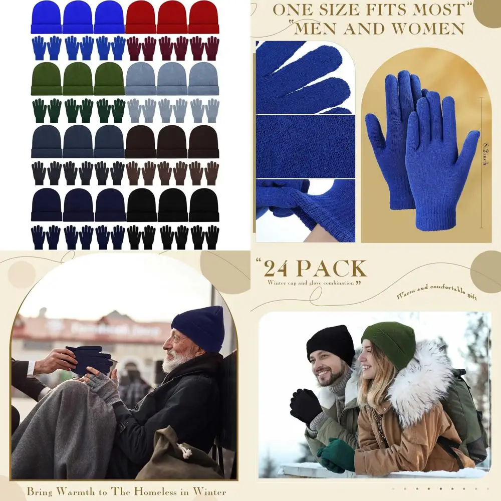 

Winter Beanies and Gloves Set, 48 Pack Bulk Warm Hats and Gloves for Women Men, Unisex Cozy Gifts for Homeless, Mixed Colors