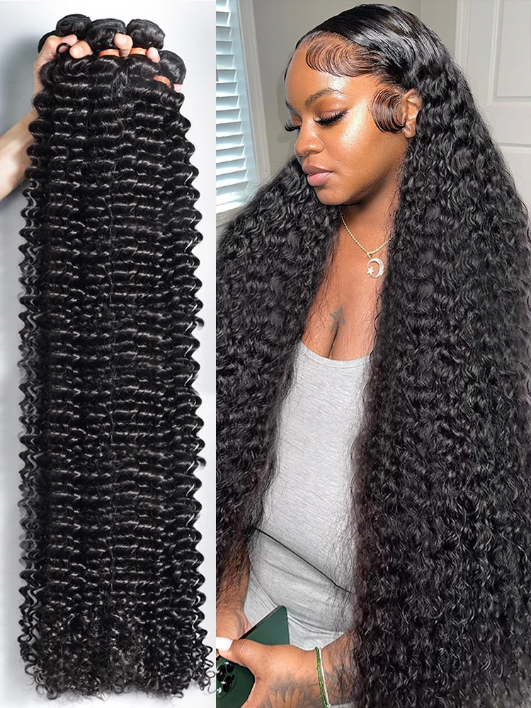 Deep Wave Curly Human Hair 3 Bundles 100% Unprocessed Virgin Wet and Wavy Bundles Double Weft Deep Wave Hair Bundles