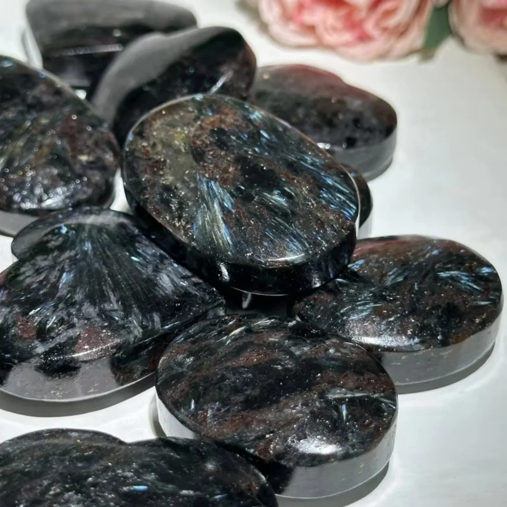 Natural Star Leaf Spark Palm Stone Healing Mineral Specimen Blue Arfvedsonite Sparkling Pocketfor Home Fengshui Decoration
