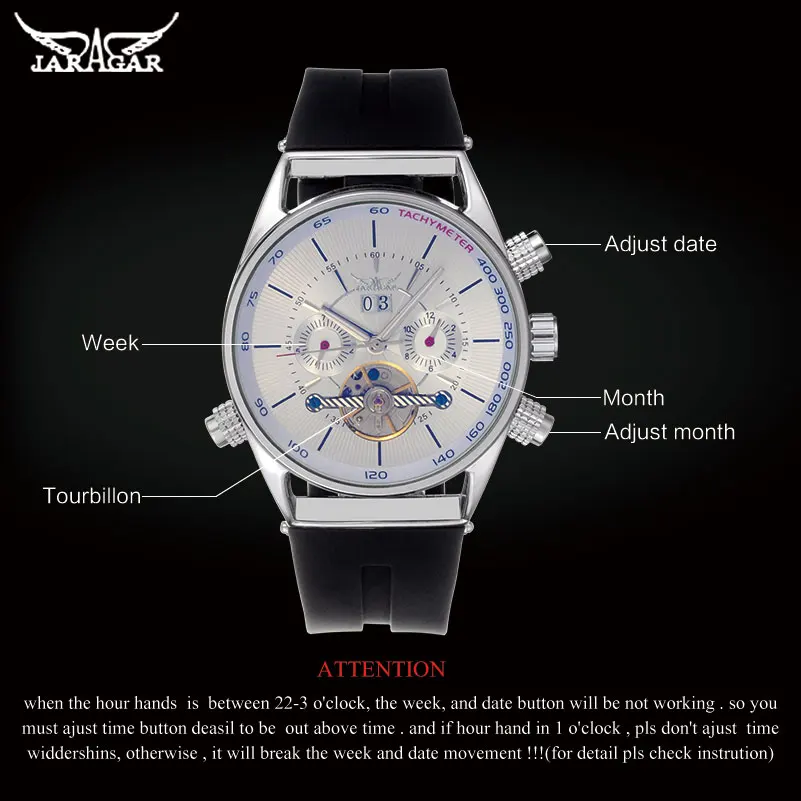 Jaragar Tpo Brand Automatic Self-wind Mens Watches Luxury Mechanical Watch Tourbillion Design Shock Resistant Complete Calendar