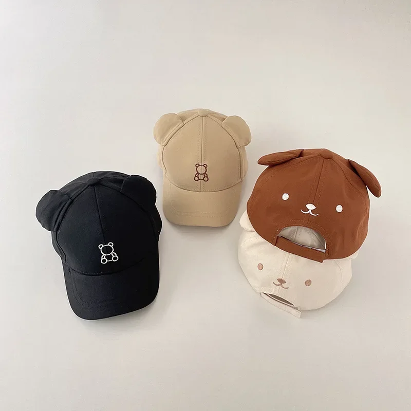 

Cartoon Bear Baby Baseball Cap Cute Solid Color Toddler Sun Hat with Ears Summer Adjustable Kids Boy Girl Peaked Cap