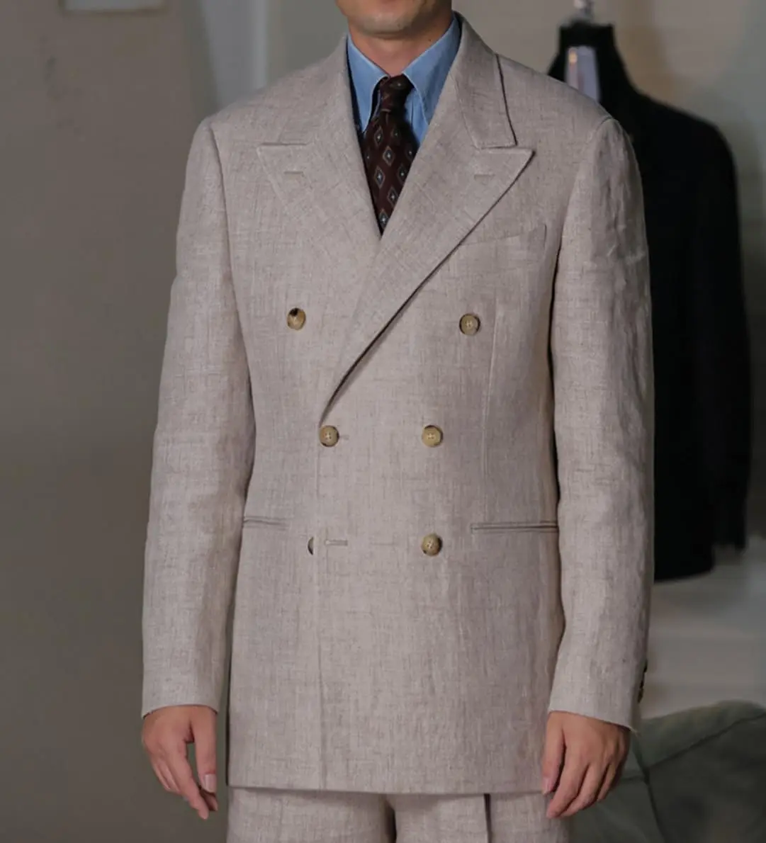 Men's suit coat linen solid color double breasted man Jacket Business casual party banquet suit groom suit Blazer