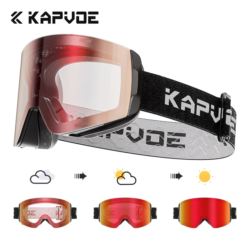 KAPVOE Hot Photochromic Ski Goggles Double Layers Lens Anti-fog UV400 Ski Glasses Winter Sports Skiing Snowboard Men Women Snow