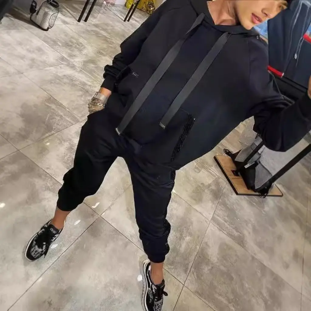 

Повседневный спортивный спортивный костюм с карманами и блестками, спортивный костюм с капюшоном, независимая станция, бестселлер, женский комплект