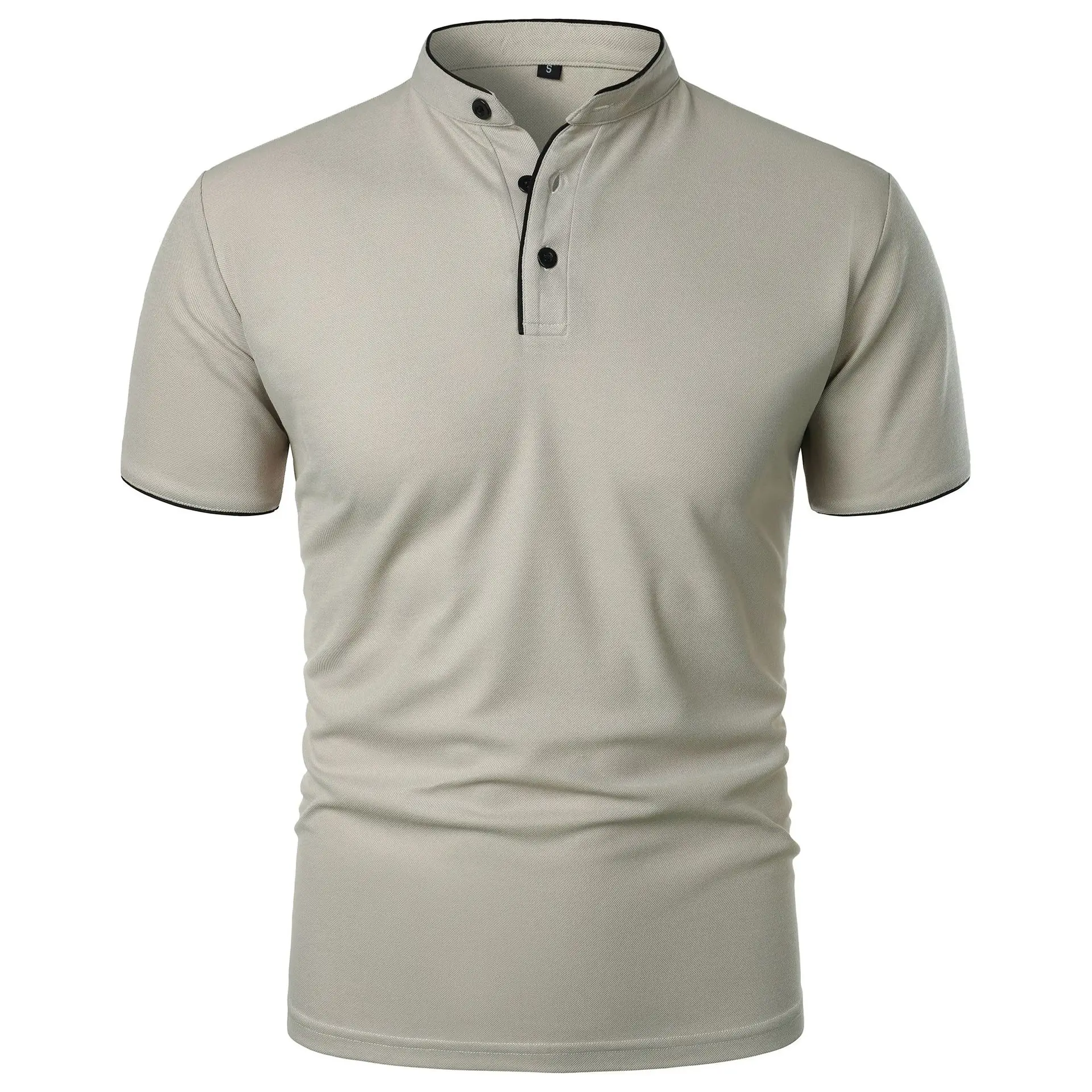 New Summer Men's Short Sleeve T-Shirt Color Top Trendy Youth Style Henry Collar Nine Points Long Fashionable Male Clothing