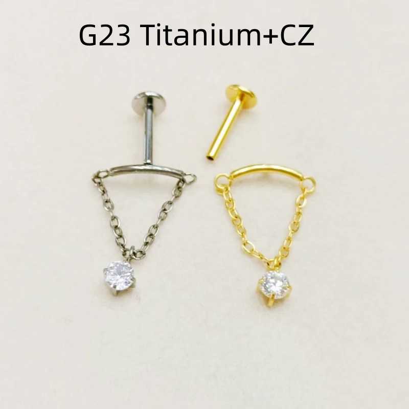 10pcs Body Jewelry 16G G23 Titanium F136 Chain CZ Lip Labret Bar Ear Helix Tragus Rook Bar Stud Body Piercing Jewelry  NEW