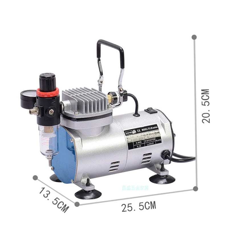 TC-20B Dual Use Air Compressor & Vacuum Pump, 220V 1/5HP 25L/min Small Airtight Pump for Airbrush and Hobby
