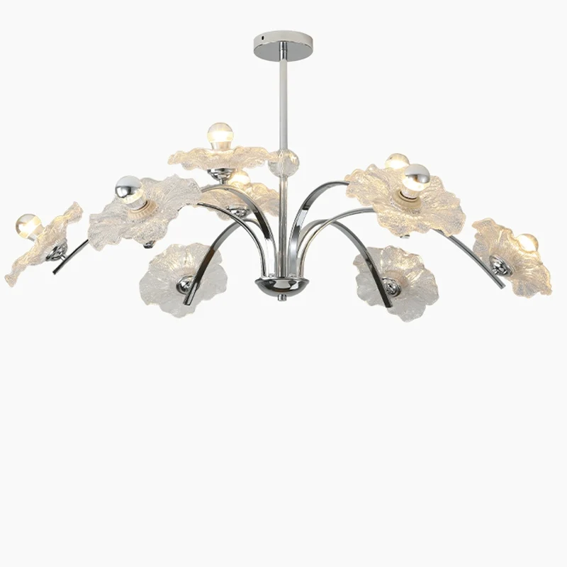 

BOTIMI Modern Chrome Chandelier With Glass Flower Lampshades For living Room 6 Light 9 Light Lustres Dining Lights Bedroom Lamps