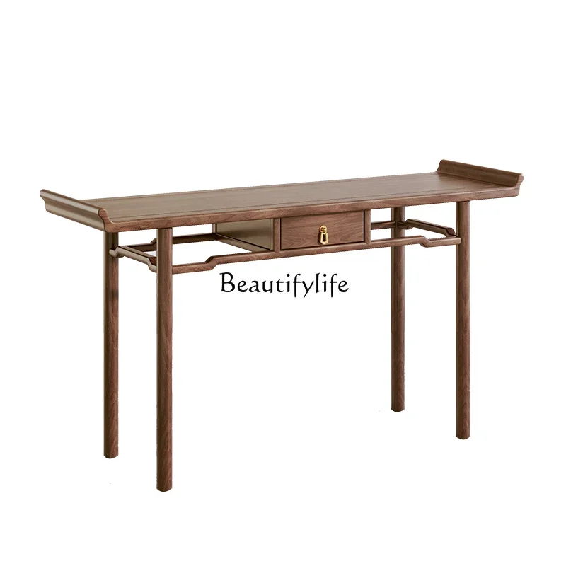 

ls 18Black walnut new Chinese solid wood entry strip several entrance cabinets Zen warped head entrance log end view platform