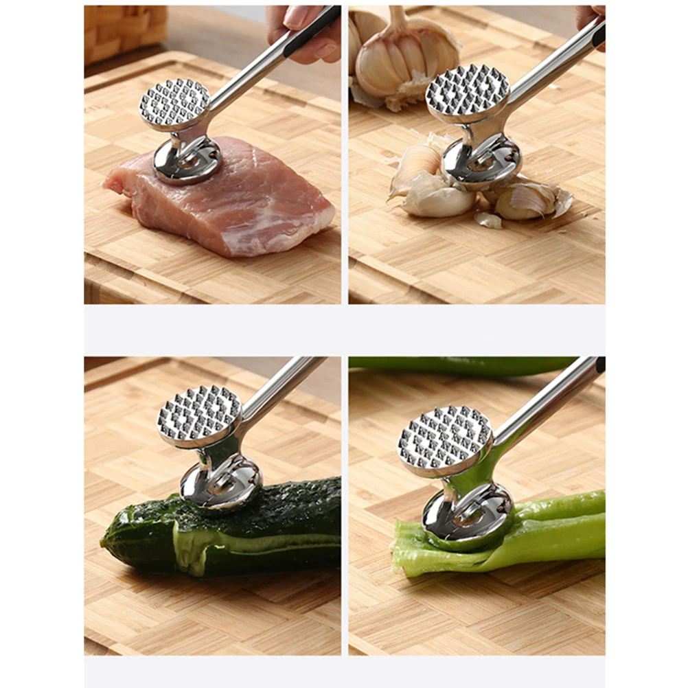 

Double-Sided Zinc Alloy Meat Tenderizer Hammer Mallet Household Steak Spiked Surface Long Handle Plastic Grip Hanging Loop