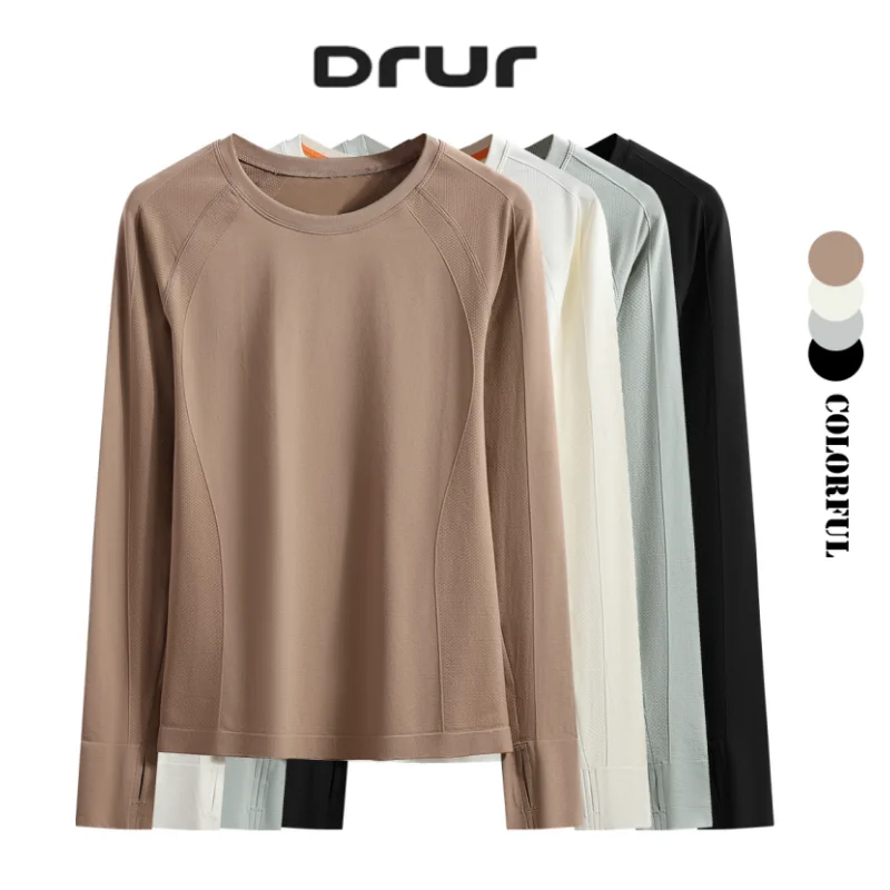 

DRUR Спортивные рубашки с длинным рукавом для женщин Укороченные спортивные топы с облегающим круглым вырезом Йога Топ Футболки для бега в тренажерном зале Уличная одежда