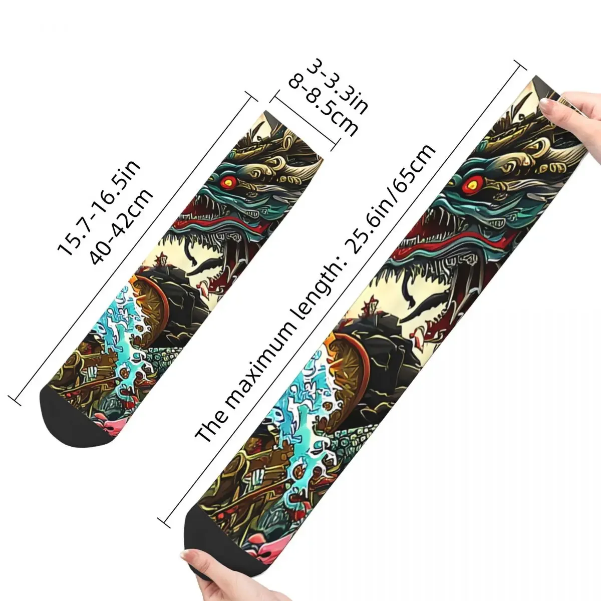 Funny Crazy Sock for Men Great Night Japanese Dragon Vintage Japanese Wave Quality Pattern Printed Crew Sock Novelty Gift