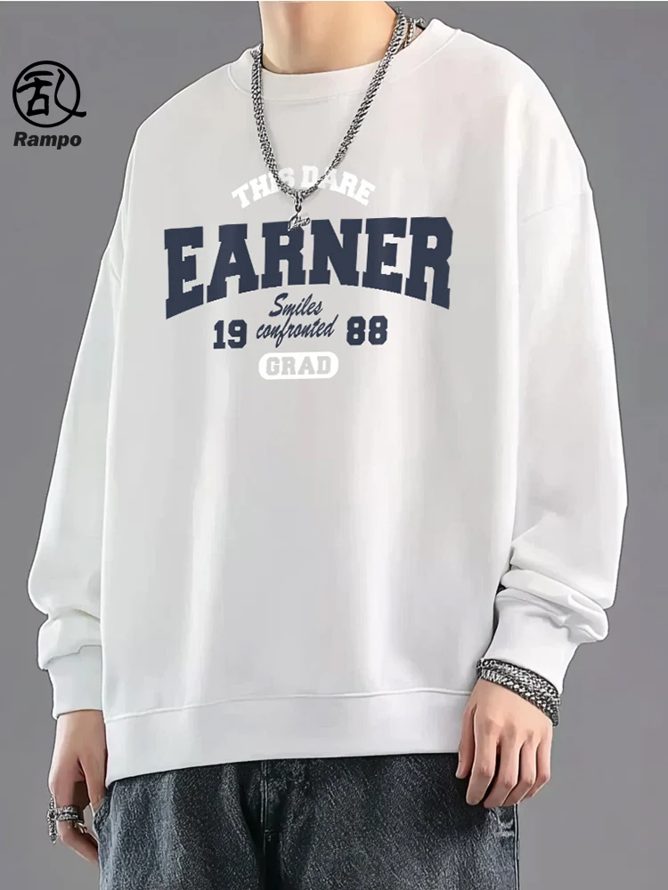 

Мужская толстовка Heavyweight Round Neck, осенняя новинка в корейском стиле, повседневная, с длинным рукавом, с буквенным принтом, уличная одежда для пар