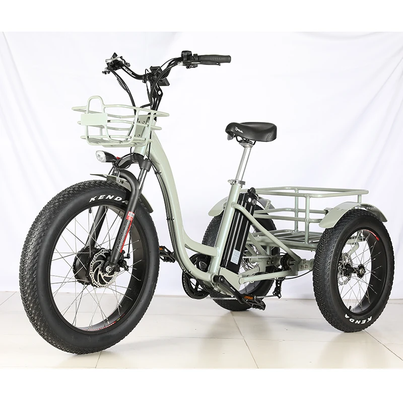 48v 500w front drive motor battery powered three 3 wheel fat tire tyre cargo electric bike tricycle