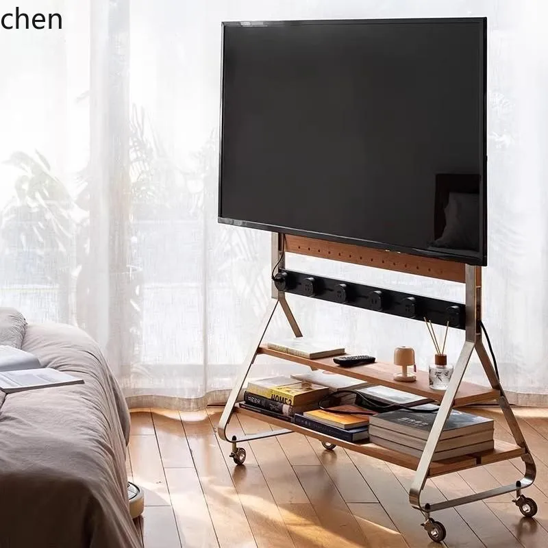 

YXY Stainless Steel TV Mobile Stand Living Room Floor Solid Wood Mount