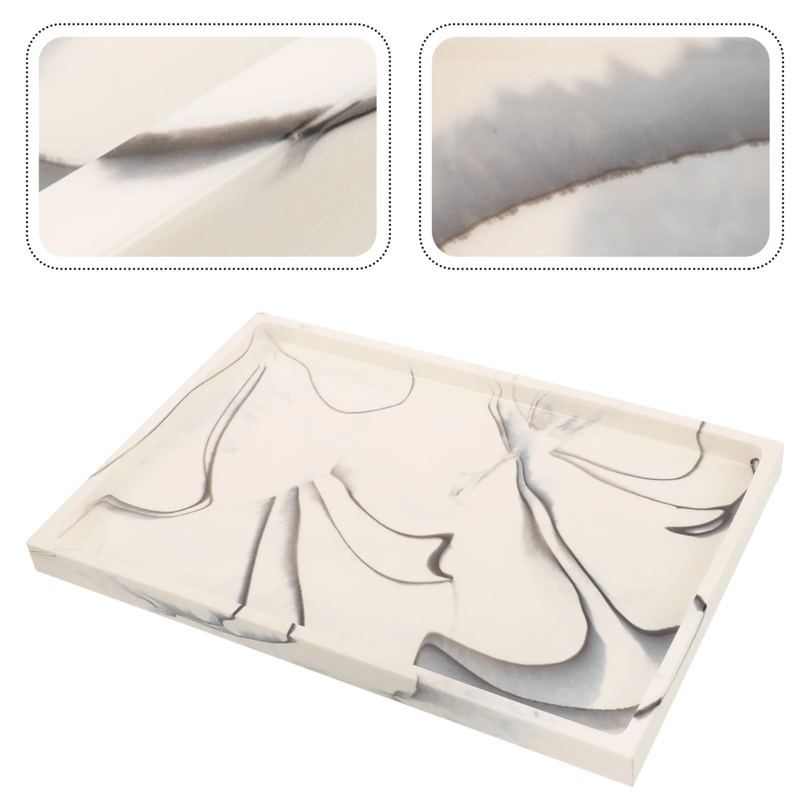 Plateau à motif de marbre, organisateur de bureau décoratif en résine pour salle de bains, comptoir de vanité, rangement de clés, porte-bijoux