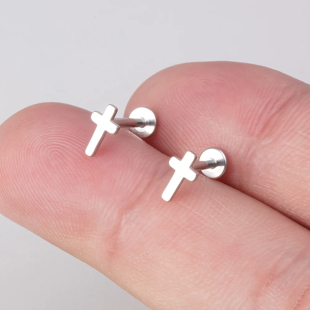 2Pcs Cross Lip Stud Monroe Pierc Labret Stainless Steel Cartilage Tragus Daith Conch Helix Earring Body Jewelry 16G 6mm 8mm Bar
