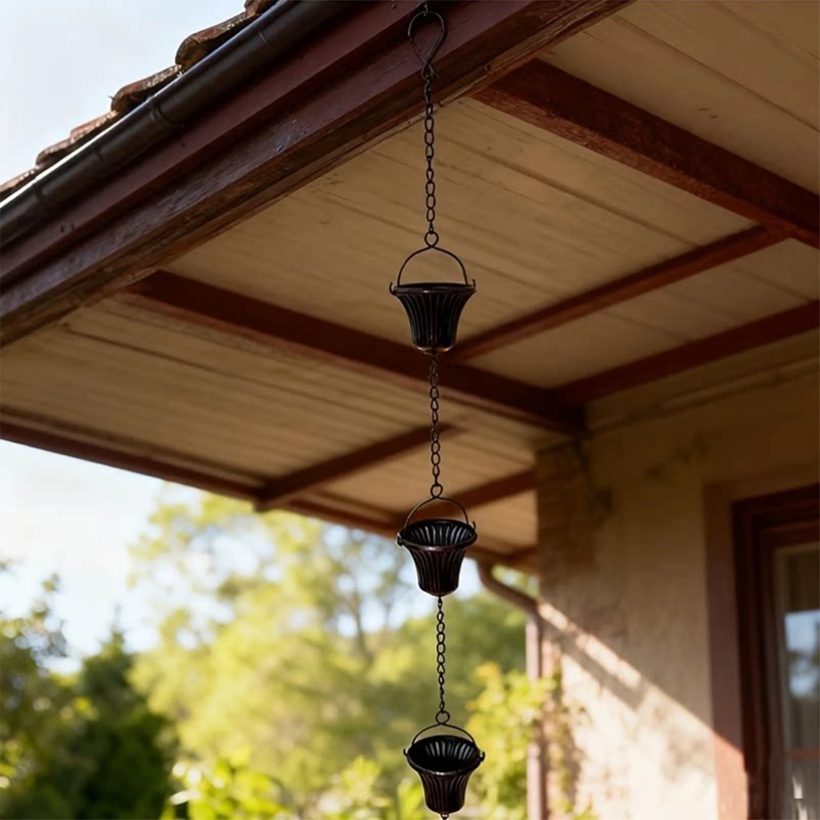 3.8M Lotus Rain Chains Adjustable Monarch Rain Gutter Chime Chain with Bell Functional & Decorative for Replacement