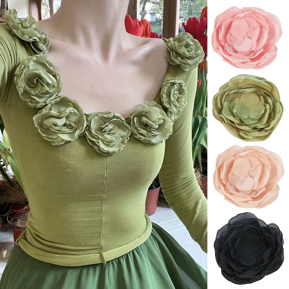 5PCS Polyester Rose Cloth Patch Multipurpose Retro 3D Cloth Applique DIY Apparel Headwear Accessories Handmade