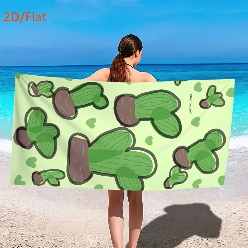 1PC Cute Cactus & Heart Pattern Beach Towel, Soft Towel for Outdoor Travel, Beach, Camping, Bathroom, Kids Daily Use