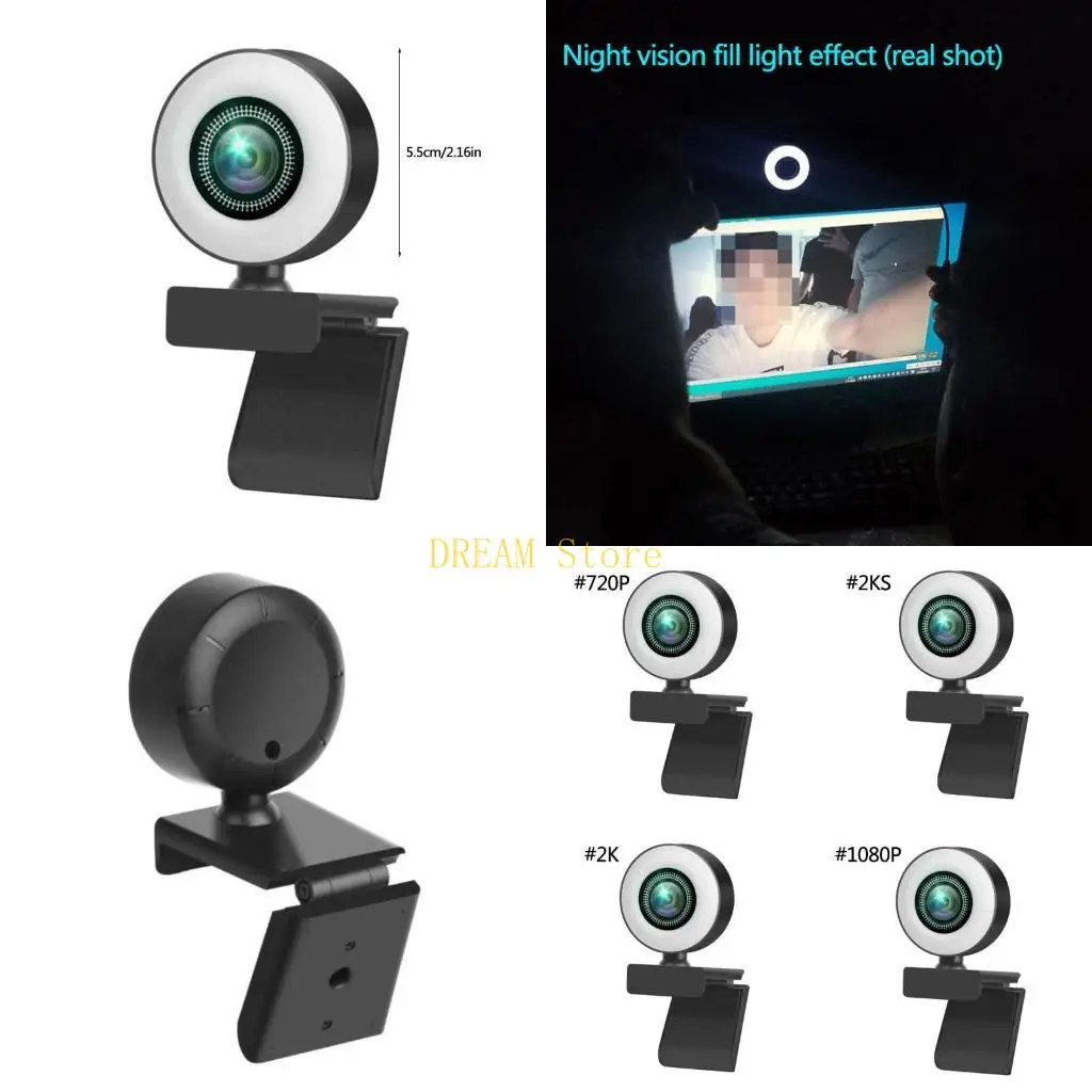 كاميرا الويب 1080P/2K/720P COMPUTY AUTOFOCUS WEBCAMERA 3 GEAR LED للبث المباشر أفضل بيع