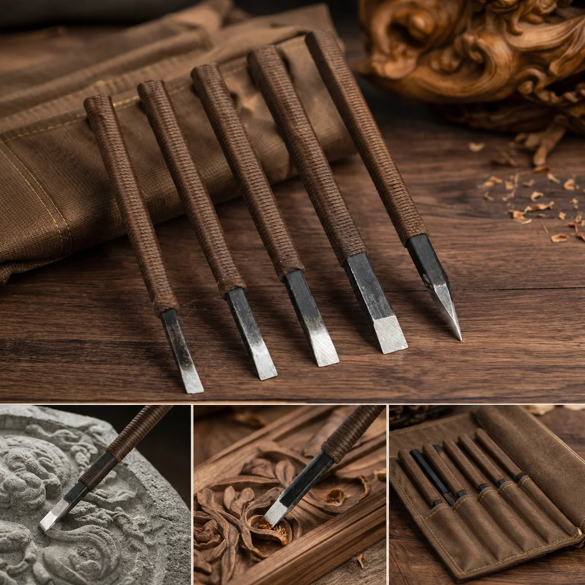 5Pcs Carving Chisel Set, Manganese Steel Hand Carving Knives for Stone, Wood, Seal Engraving and Lettering