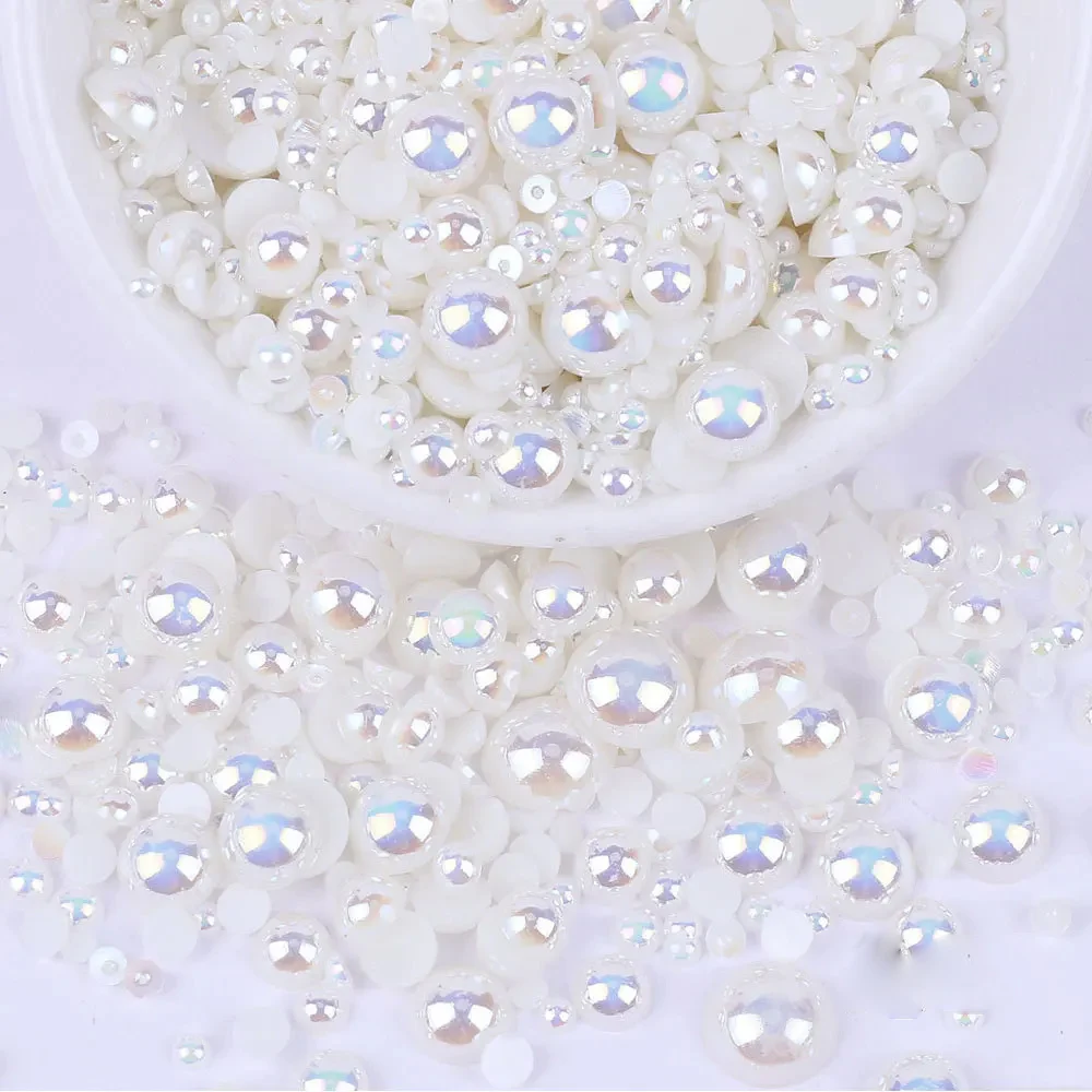 Random Mix3-10mm AB Color Half Round ABS Beads Imitation Pearl Flatback Beads For DIY Nail Decor Jewelry Making