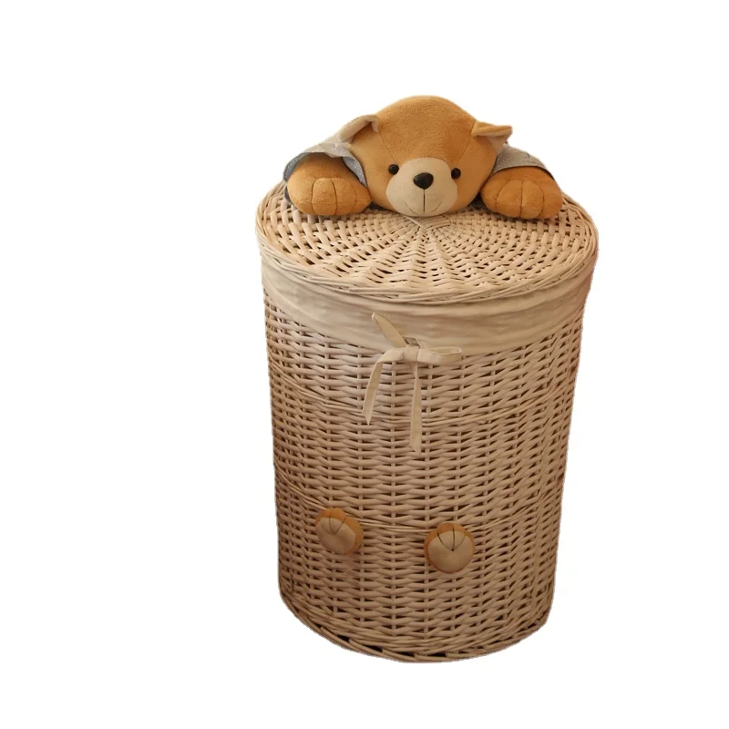 

Rattan Woven Laundry Basket Toy Storage Box Household Dirty Laundry Basket Clothes Storage Basket Knitted Belt Lid Large