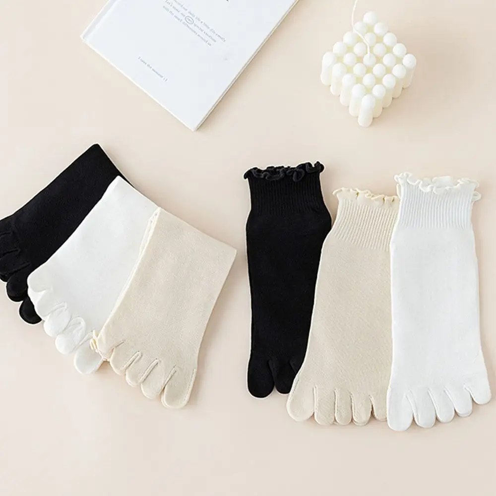 Soft Edge Curl Five Fingers Socks Harajuku Breathable Cotton Socks Split Toe Socks Women