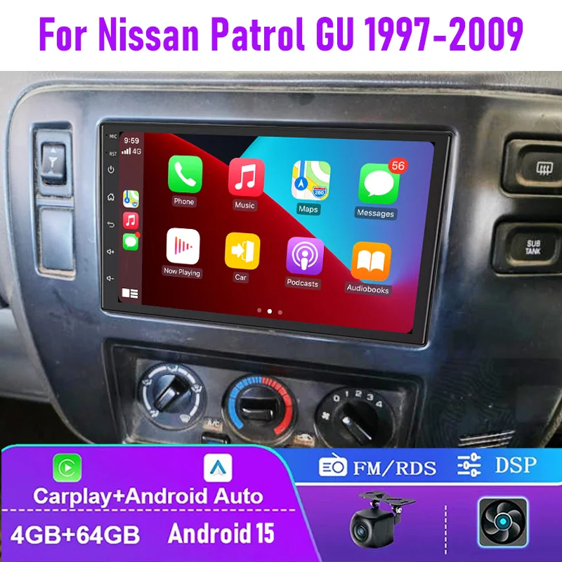 7 "4 + 64GB لنيسان باترول GU 1997-2009 راديو السيارة Carplay ستيريو جوجل خريطة 2DIN نظام تحديد المواقع كاميرا خلفية أندرويد 15 السيارات