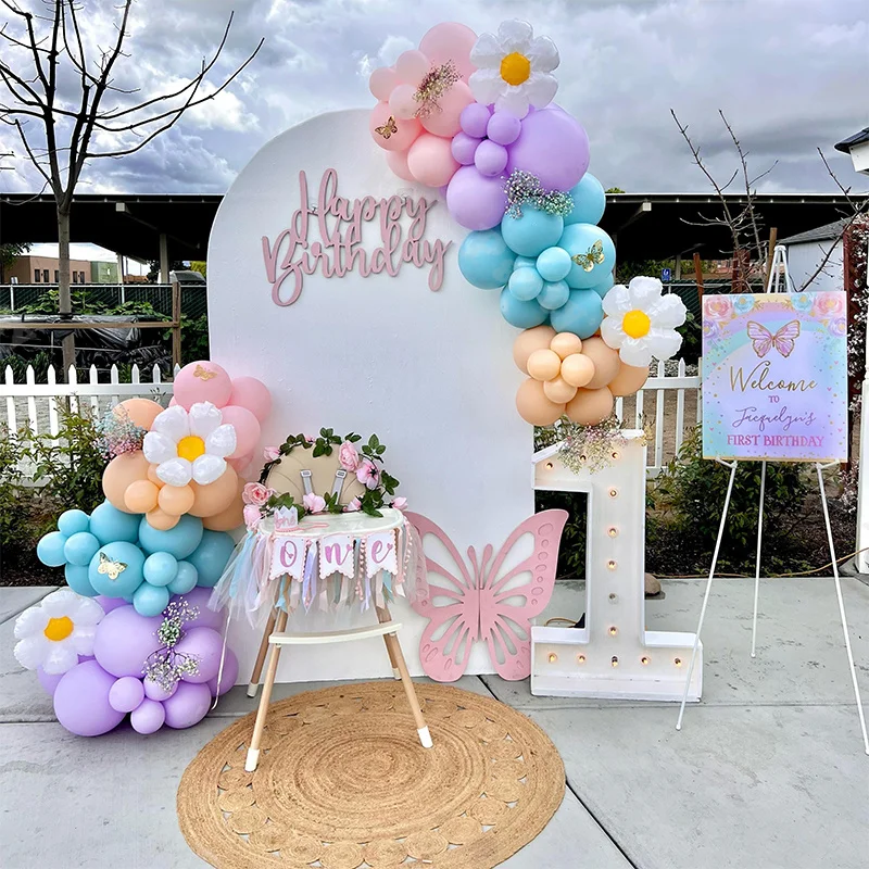 94pcs Colorful Latex Balloon Arch Set Macaron Pink Purple and Baby Blue Balloon Garland Kit First Birthday Party Baby Shower