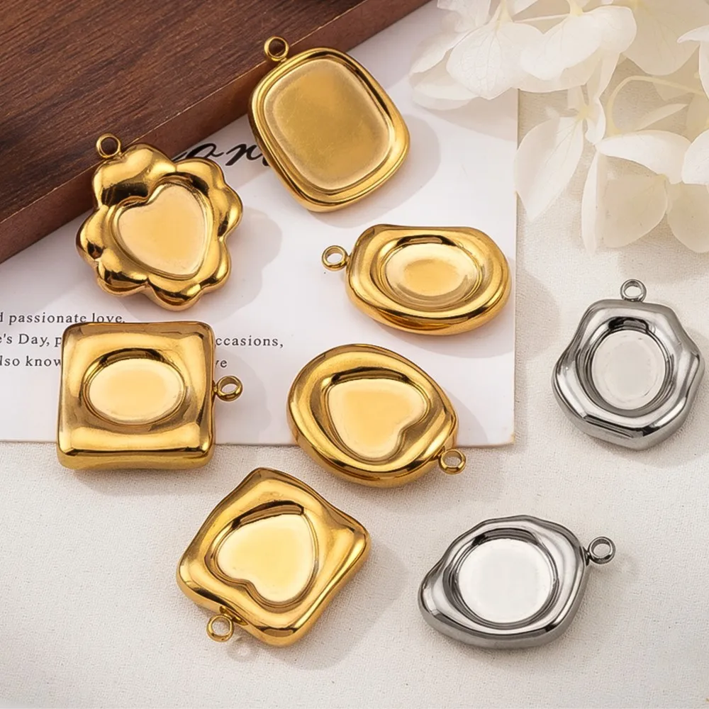 1/2/5pcs Stainless Steel Gold Oval Heart Bezel Charm Pendant Trays Blank Cabochon Base DIY Resin Cameo Jewelry Making Supplies