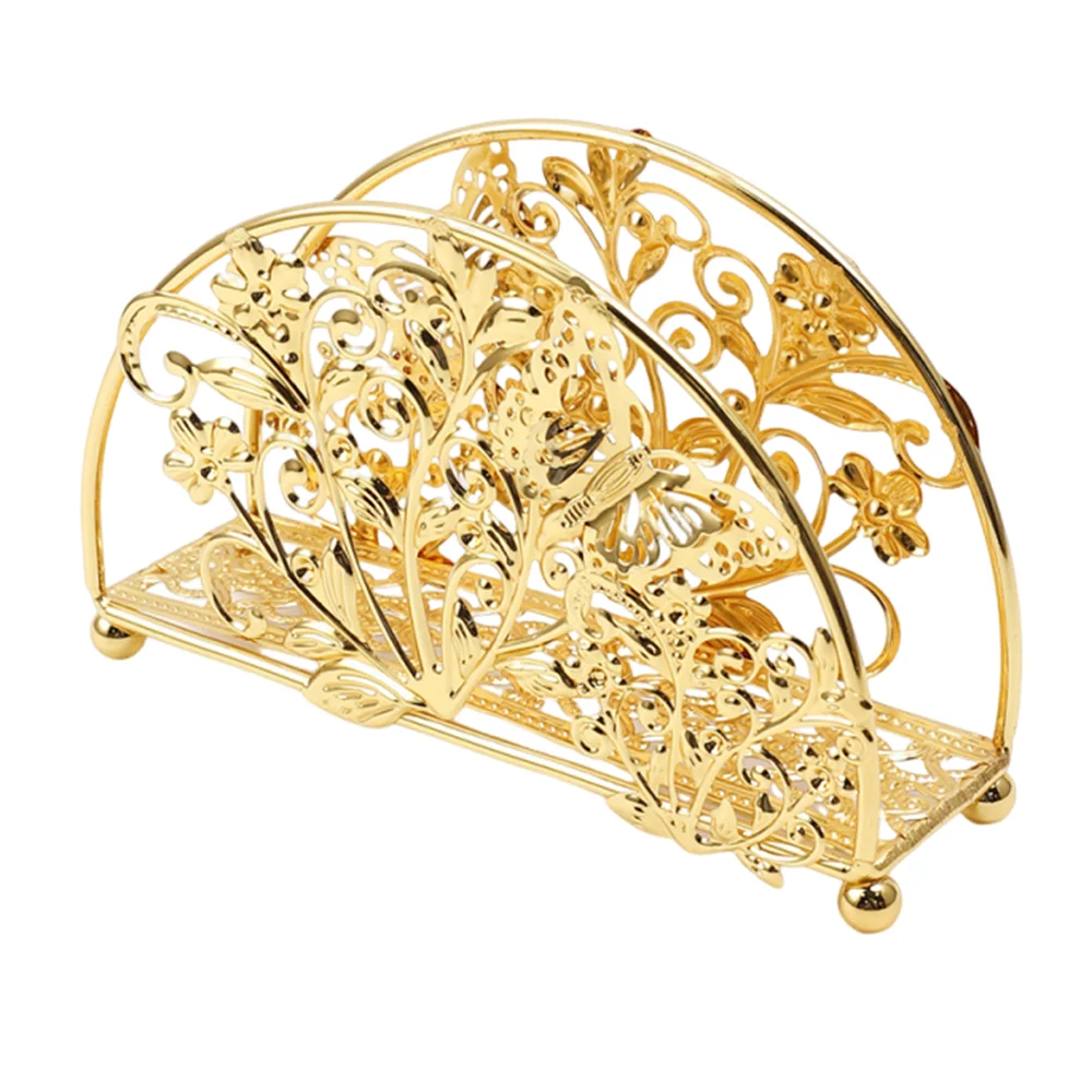 

Flowers&Leaves Metal Napkin Holders Gold Luxury Space-Saving Tissue Storage Rack Multi-purpose Stable Desktop Paper Organizer