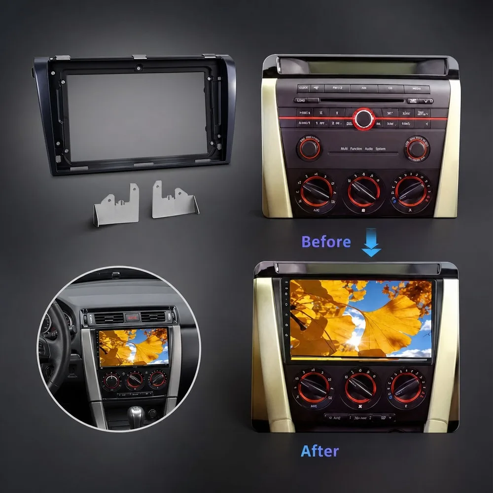 9 Inch 2 Din Car Radio Stereo Dash Fascia Panel Trim Kit for Mazda 3 Axela 2004-2009 GPS DVD Installation Frame