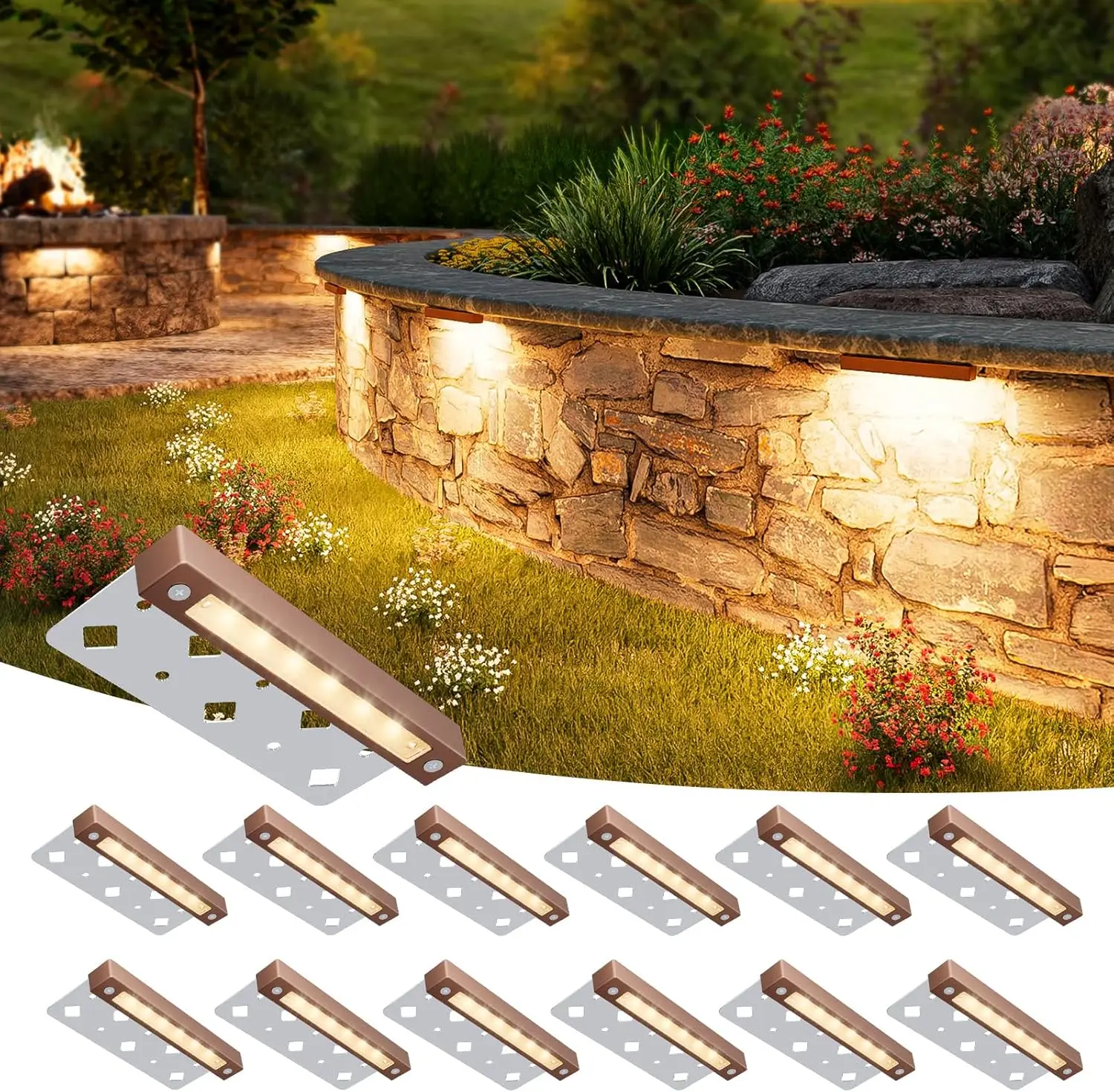 

12 Pack 7 Inch Waterproof Cuttable 12V LED Retaining Wall Lights Low Voltage Outdoor Paver Step Lights 3W 2700K Soft White ETL