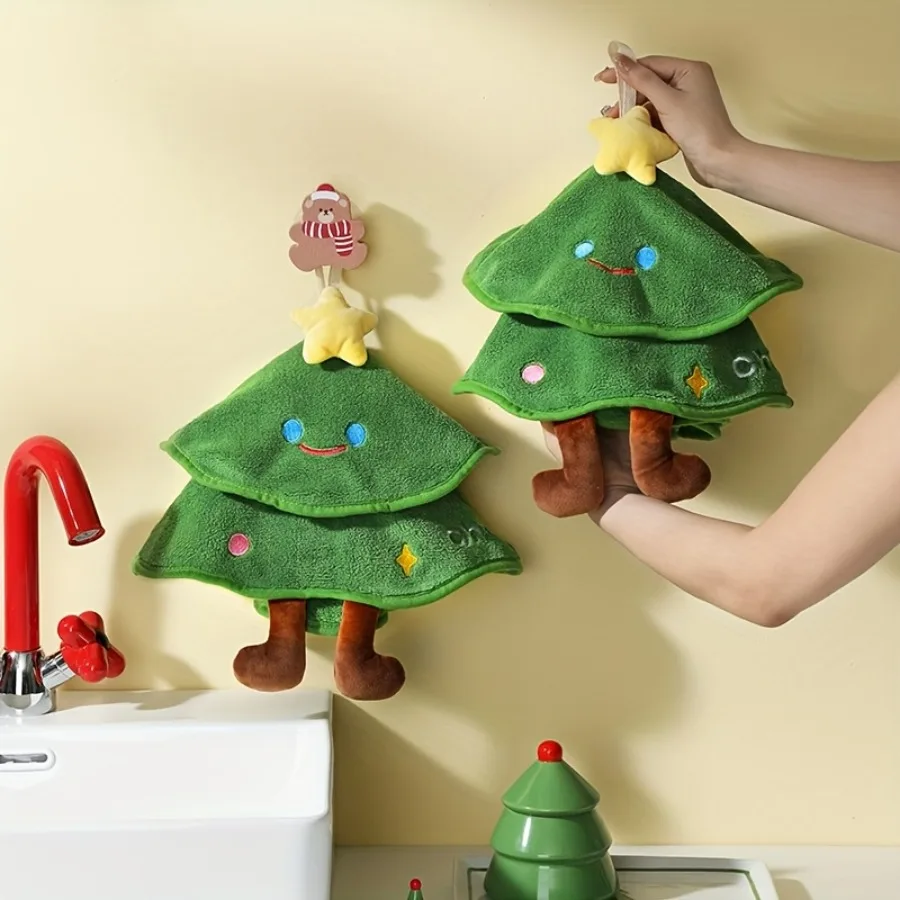 Christmas Tree Towel Hanging Super Absorbent Thick Towel Quick Drying Bathroom Towel Christmas Decoration Pendant Holiday Gift