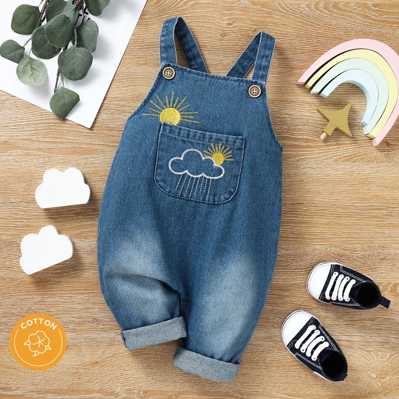 Yeni doğan bebek erkek Jumper pantolon Denim uzun kot tulum yürüyor bebek kız tulum tulum çocuk giysileri giyim pantolon