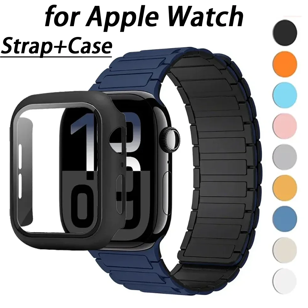 Silikonarmband + Hülle für Apple Watch Band Ultra 3 49 mm 11 10 46 mm 42 mm Magnetarmband für iWatch 9 8 7 45/41 mm 6 5 SE 44 mm/40 mm