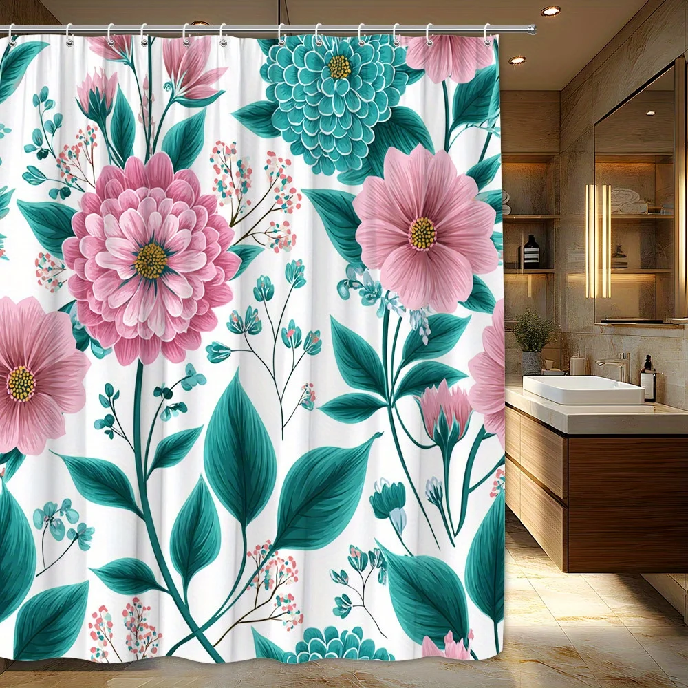 

1 шт., цветочный узор, бутон листьев, белый фон, занавеска для душа в стиле ретро, полиэфирная ткань, машинная стирка, подходит для ванной комнаты