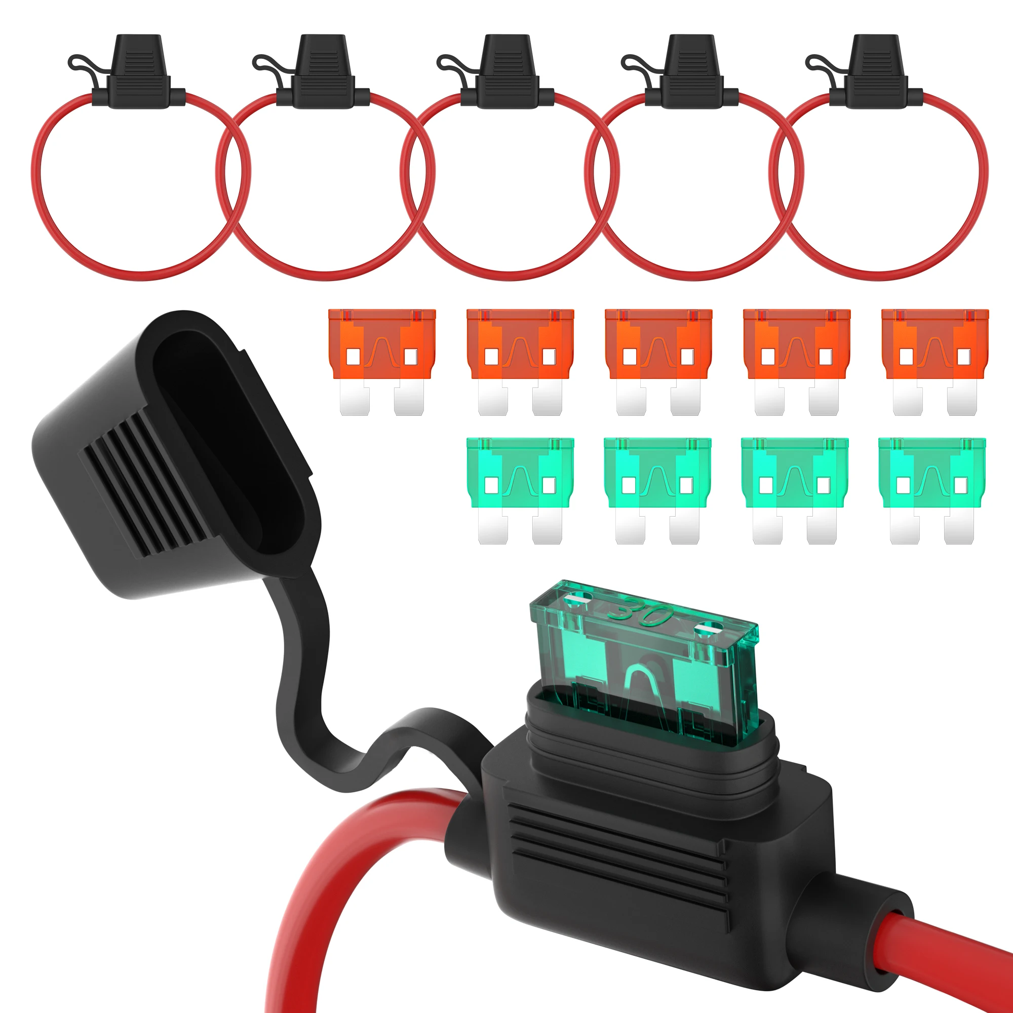 DaierTek 5PCS 18 Gauge Inline Fuse Holder 12V ATO/ATC in Line Fuse Holder 12V Waterproof with 30 Amp 40 Amp for Marine Car