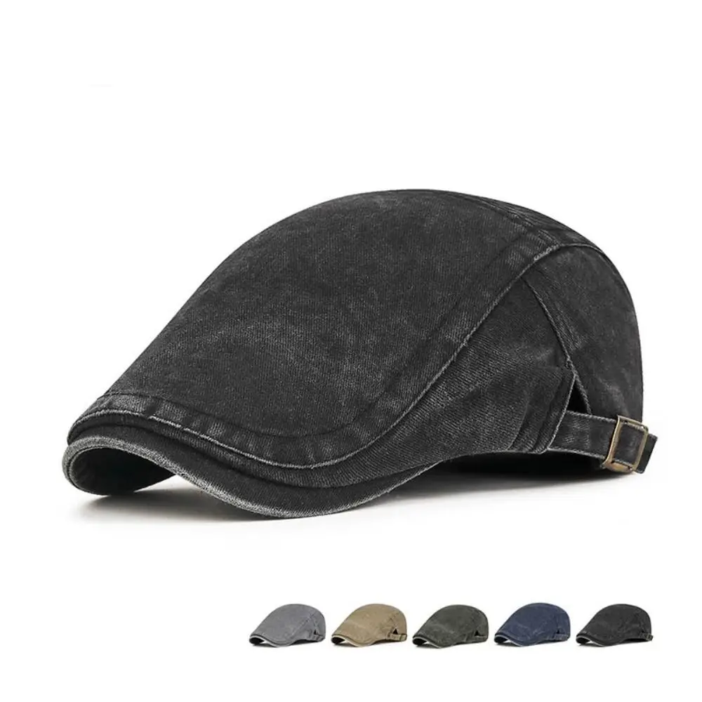 

Casual Retro Denim Beret Hat Adjustable Baker Peaked Painter Hat Cotton Leisure Visor Cap Girl