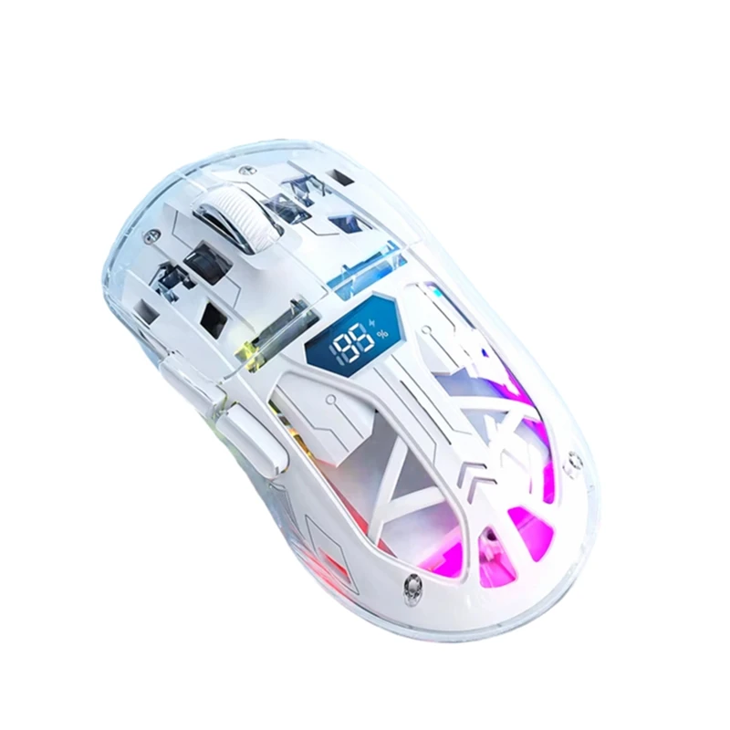 A7QHO-Transparent Wireless Mouse With Digital Screen,2.4G RGB 4000DPI 5-Step Adjustment,Bass Keys,Bluetooth Gamer Mouse
