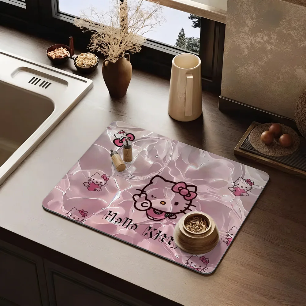 

Hello Kitty Pink Water Ripple Print Dish Drying Mat Non-Slip Washable Absorbent Kitchen Pad
