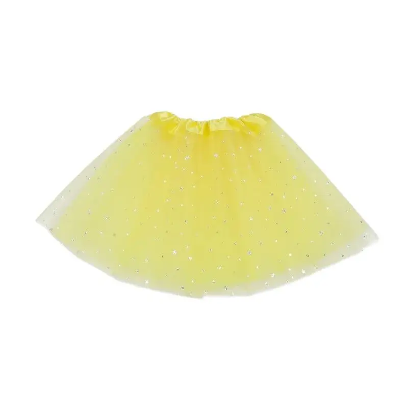 Kids Glitter Dance Skirts Girls Tulle Star Short Tutu Skirt Cheering Sequin 3 Layers Tulle Toddler Pettiskirt Child Chiffon 2-8